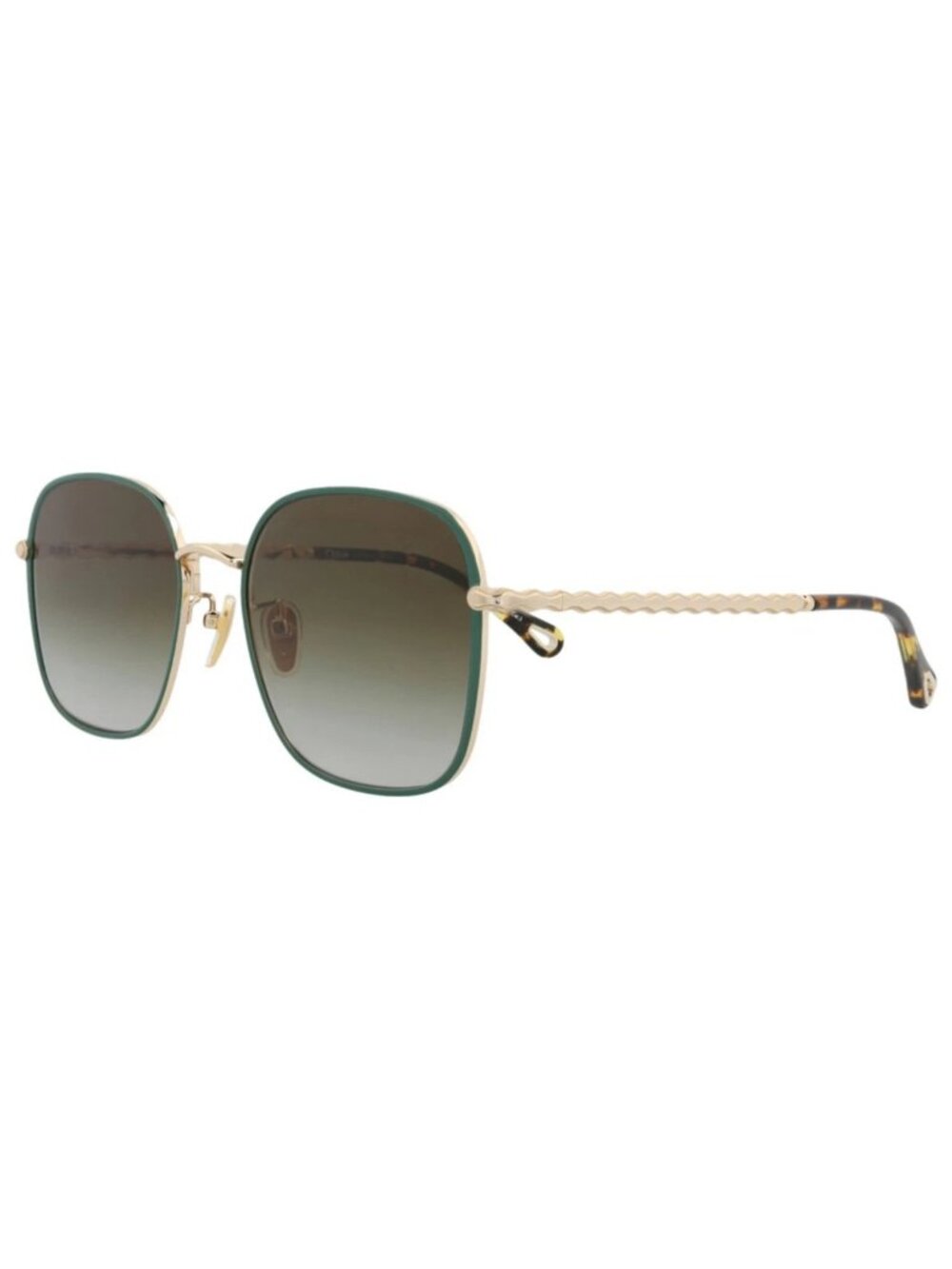 New Chloé Women's Sunglasses Square Rectangle Metal Frame Gold Gold Green